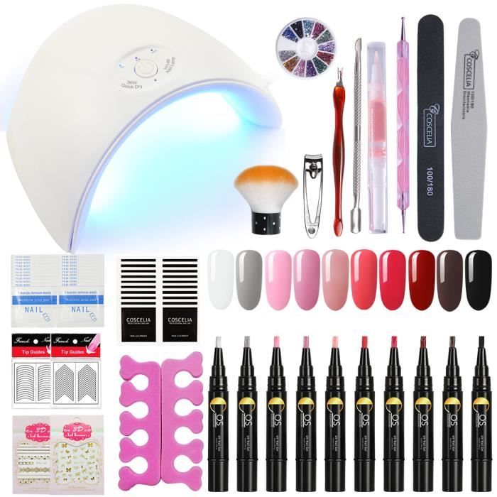 Coscelia Kit 3 En 1 One Step Gel Stylo Vernis Semi Permanent 10pcs Gel Uv Lampe Uvled Gel Polish Machine Séchoir Soak Off 36w Lampe