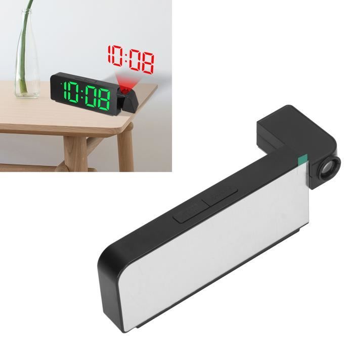 Réveil Projection LED Miroir – Affichage Multi-Angles, 12/24h, Lumière Colorée – Horloge Numérique Chambre Moderne