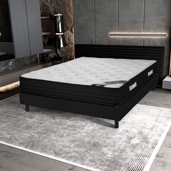 Matelas 140x190 Black Mattress - Ressorts - Hauteur 25 cm - Soutien très ferme