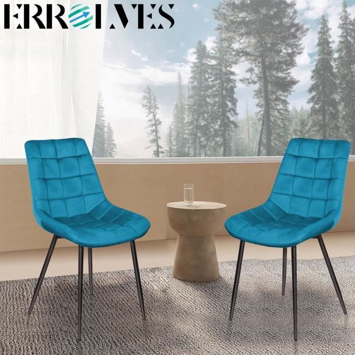 Lot De 2 Chaises Velours Pétrole Rembourrées - Design Moderne, 120 Kg Max, Assemblage Requis