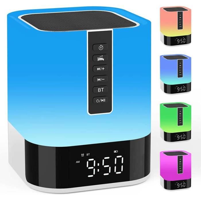 Réveil Lumineux 5 En 1 - Enceinte Bluetooth, Lampe De Chevet, Bruit Blanc Bébé, Veilleuse Multicolore Tactile