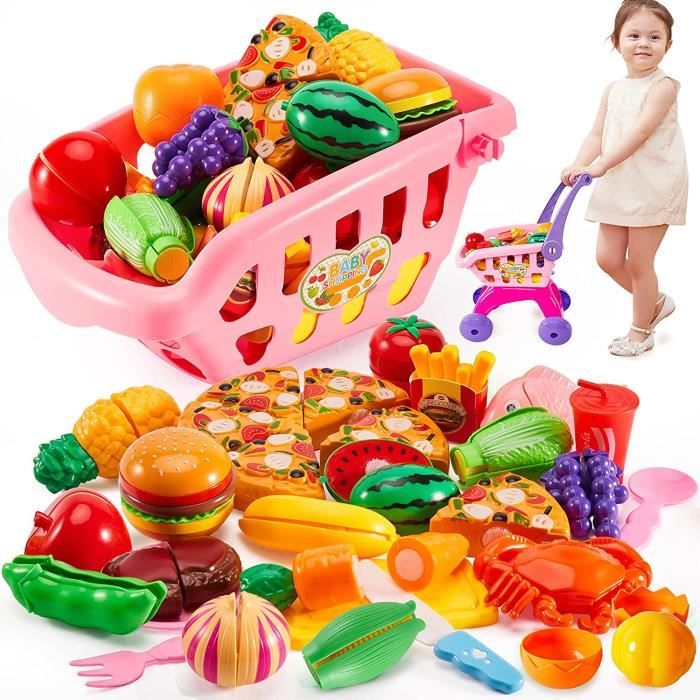 BUYGER Chariot de Courses Enfant Jouet avec Fruits et Légumes