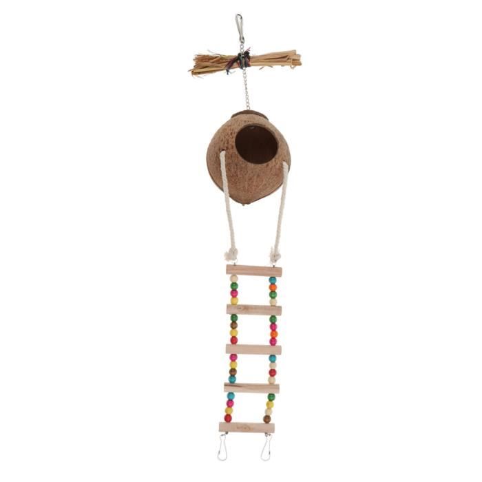 nid d'oiseau suspendu durable jouet à mastication avec echelle alançoire de coco pour perruches petit animal domestique # 2