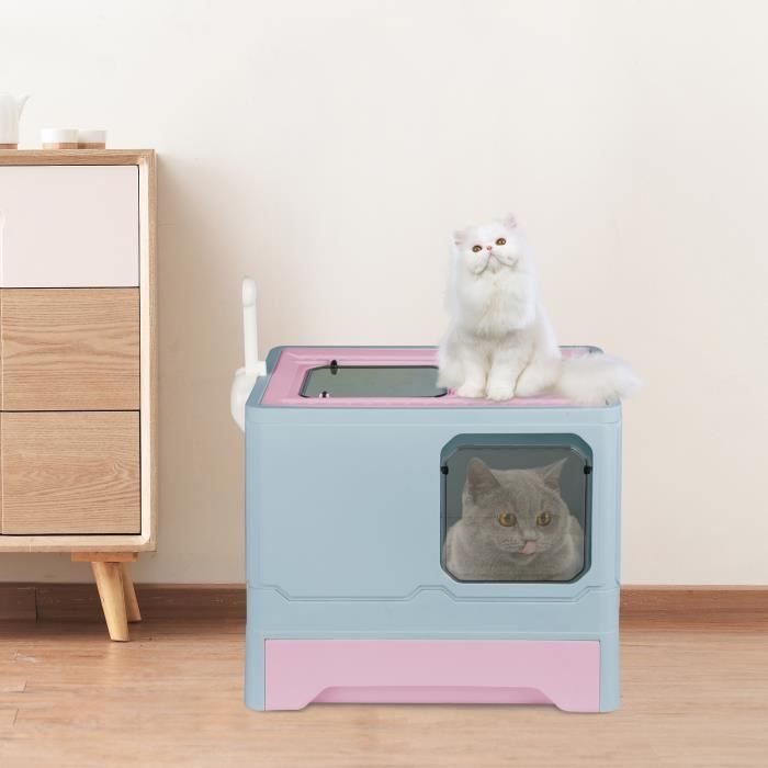 Comparer les prix de HUOLE  Bac à litière bleu pour chat1 pièce, avec une pelle à litière, toilettes pour chat, 45*35*38cm, PP