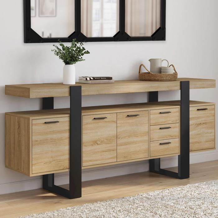 ID MARKET buffet PHOENIX 4 portes et 3 tiroirs 180 cm Loft bois et noir ID MARKET buffet PHOENIX 4 portes et 3 tiroirs 180 cm Loft bois et noir