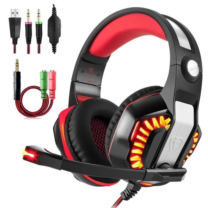 Casque Gaming PS4/PC Ultra Léger, Stéréo, LED, Anti-bruit, Jack 3.5mm Et USB, Modèle GM-3