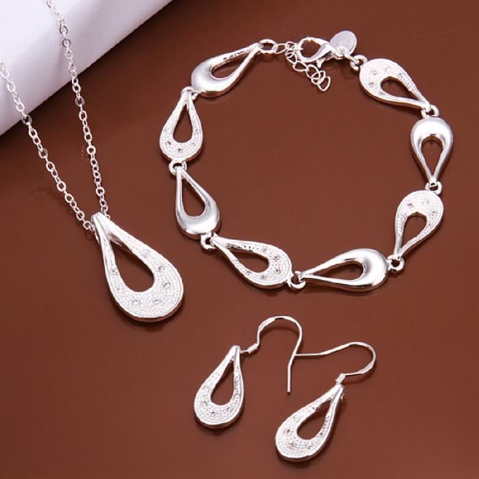 Lot De Bijoux Fantaisie Argenté - Collier, Boucles D'oreilles Et Bracelet - Occasion