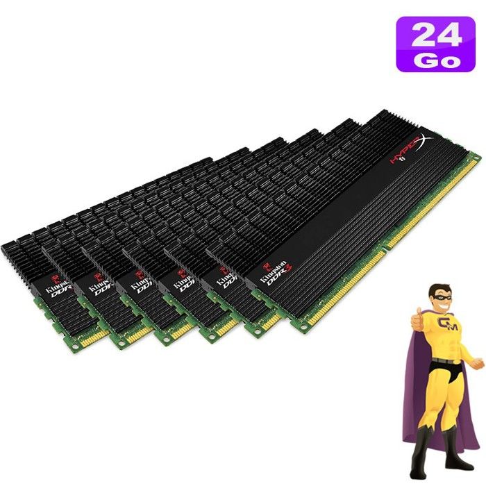 Acheter 24Go RAM KINGSTON HyperX T1 KHX1600C9D3T1BK6/24GX (6 x4Go) DDR3 12800U 2Rx8 CL9 État correct - 289,95 € 24Go RAM KINGSTON HyperX T1 KHX1600C9D3T1BK6/24GX (6 x4Go) DDR3 12800U 2Rx8 CL9 État correct - Kingston reconditionné disponible sur Cdiscount Seconde Vie