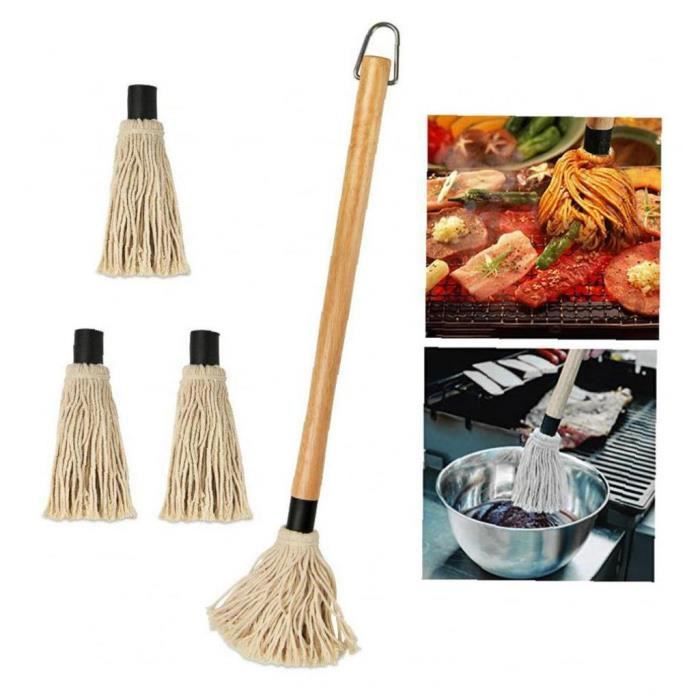 Brosse Vadrouille Barbecue Avec Têtes De Rechange - Pinceau Basting Mop BBQ Coton Amovible