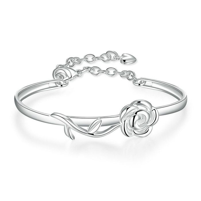 LSC® Bracelet en argent motif de rose modèle féminin bracelet pour femme cadeau Noël anniversaire mariage Saint valentin gamme