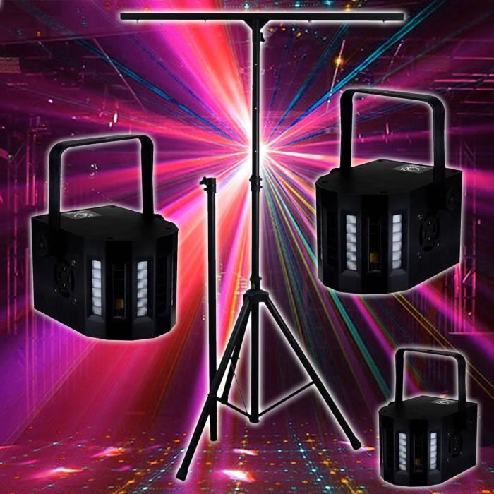 PACK Sono DJ LIGHT Jeux de lumière 3 EFFETS DERBY Noir 4 LEDs RGBW + Portique