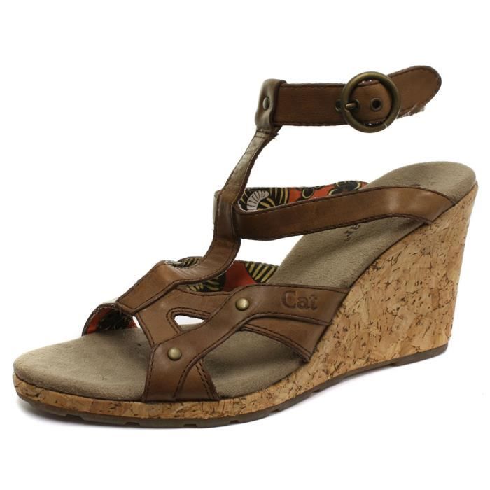 Caterpillar Chiara Femme Wedge Sandales Marron Marron Cdiscount