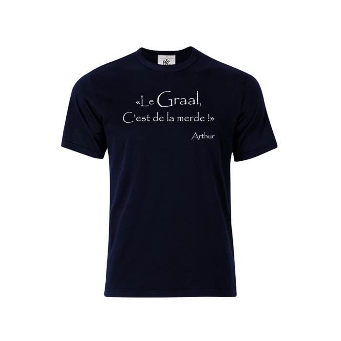 T Shirt Col Rond Citation Le Graal C Est De La Merde Arthur L Bleu Navy Bleu Navy Achat Vente T Shirt Cdiscount