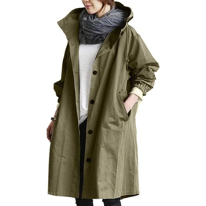 Veste Imperméable Femme Longue Avec Capuche - Polyester, Coupe-vent, Poches, Pour Sport Et Extérieur