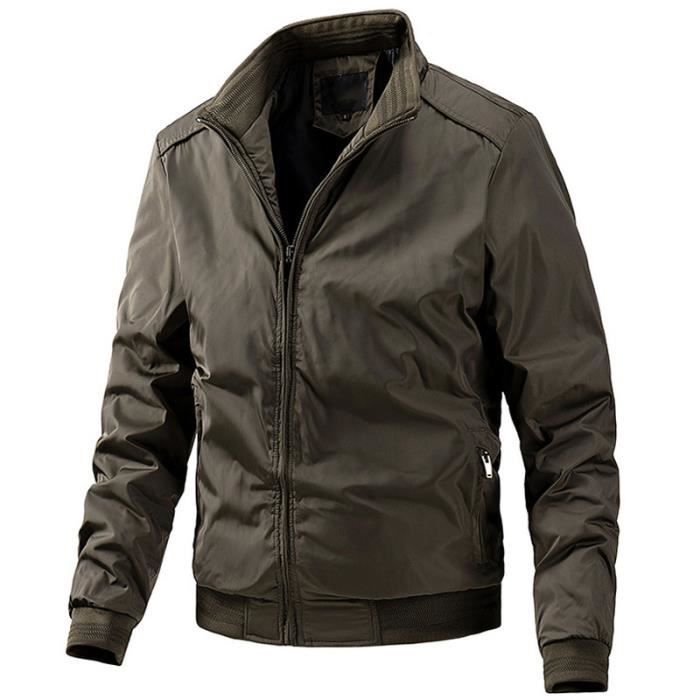 Blouson Homme Mode Casual Business Couleur unie Col montant Printemps Automne Confortable Marque Luxe Veste Hommes Cafe