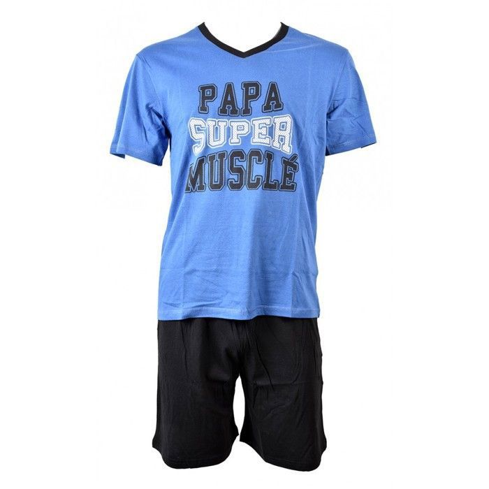 Pyjama Court COTON OZABI Homme Musc marine T-shirt manches