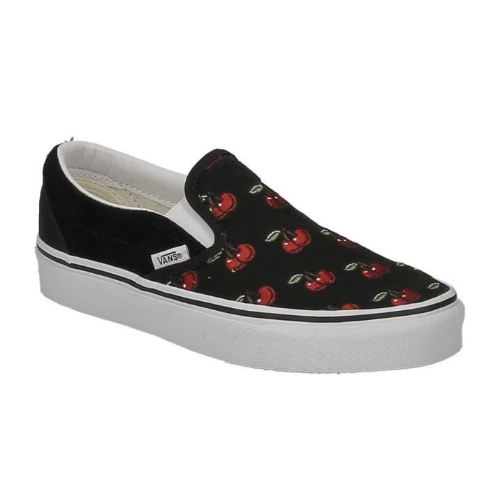 basket vans classic slip-on noir cerise - femme - dessus en textile - semelle en caoutchouc