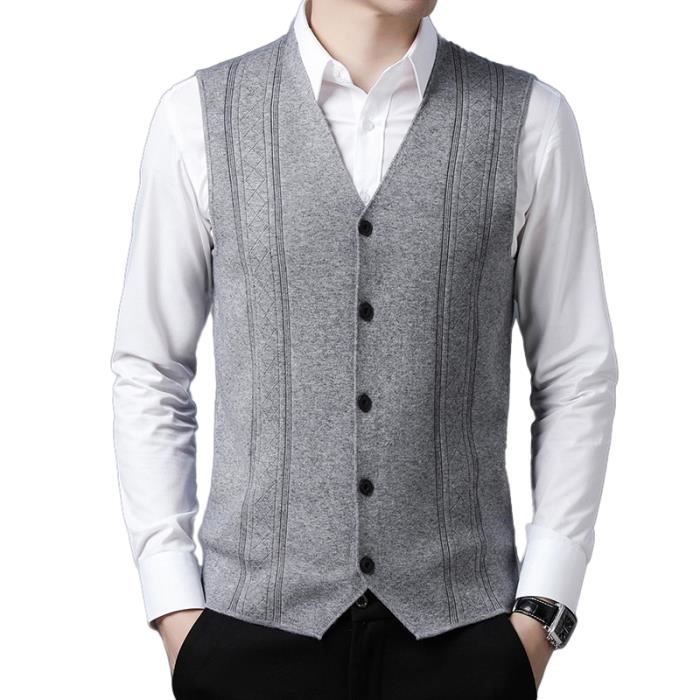 Pull sans store manche jacquard homme