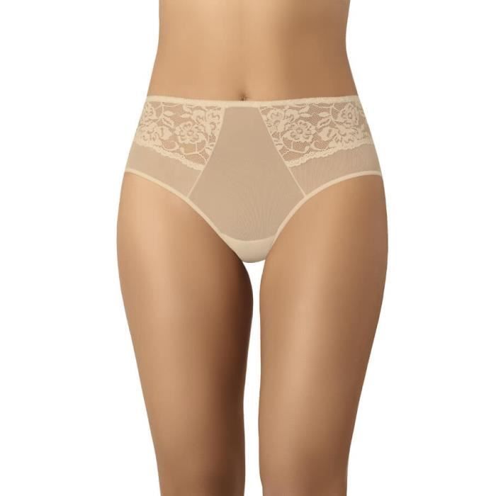 Slip femme TEYLI taille haute maille et dentelle de qualité