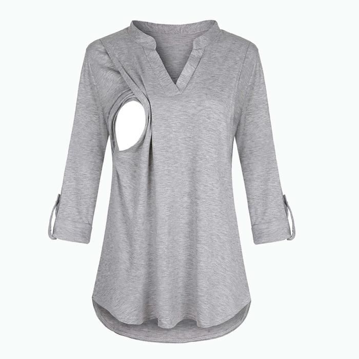 Chaconka T-Shirt Maternité Manches Longues – Haut Allaitement Double Couches Confortable Et Élégant Pour Femme Enceinte
