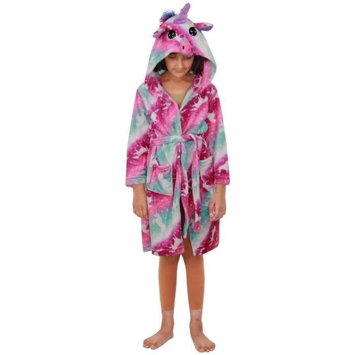 Freebily Pyjama Chemise De Nuit Fille Licorne Arc-en-Ciel 2-10 Ans - Robe De Chambre Imprimée Manches Courtes