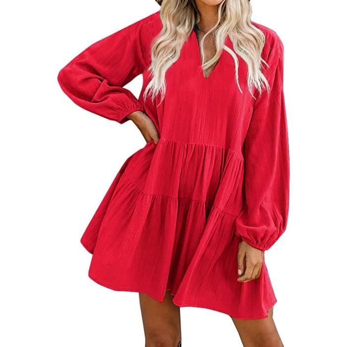 Robe Femme Rouge Courte Mini Casual Taille Empire Ete Rouge Cdiscount Pret a Porter