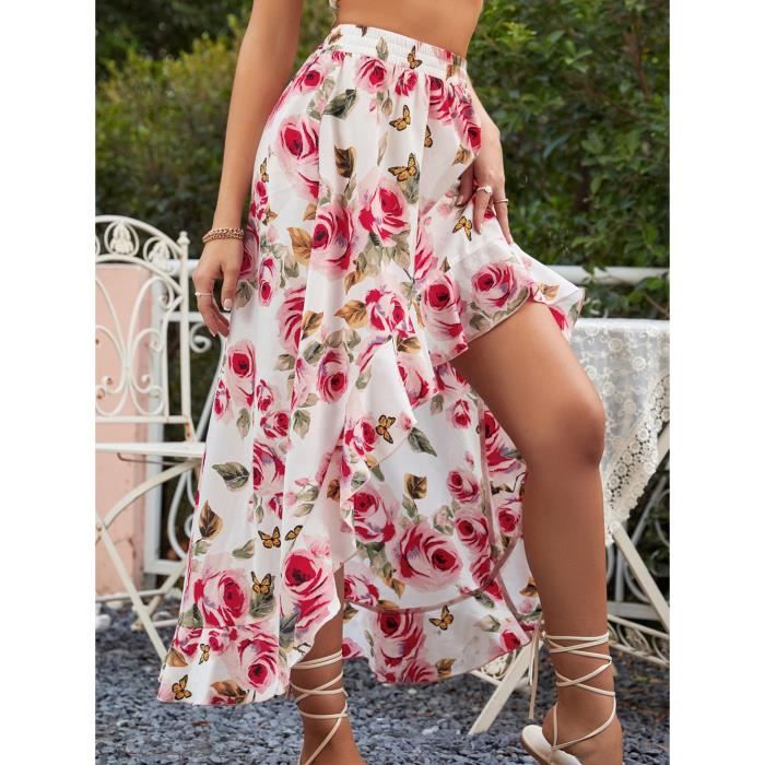 Blanc Rouge Rose Wrap A Ligne Split Jupe Longue Femmes Ete Floral Elegant Mode Sexy Esthetique Jupe Taille Haute Rose S Rose Cdiscount Pret a Porter