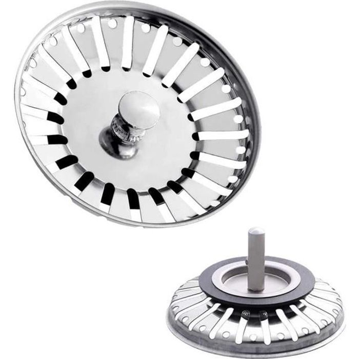 2 Bouchons D'Évier Universels Anti-Bouchons - Acier Inoxydable, Pop-Up Et Crépine Intégrée (34-40mm)