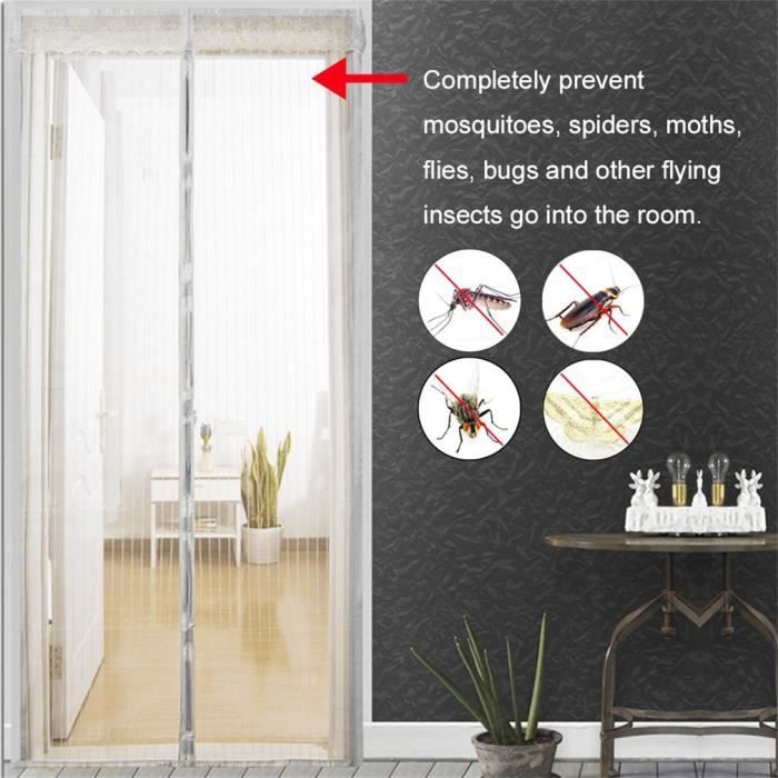 ERTY Porte Moustiquaire Anti-Mouches Gardez Lair Frais /à Lint/érieur 80 x 210cm //Blanc Rideau Anti-Mouches /à Mailles Ultra-Fines Boucle Magn/étique Ferm/ée Automatiquement De Haut en Bas