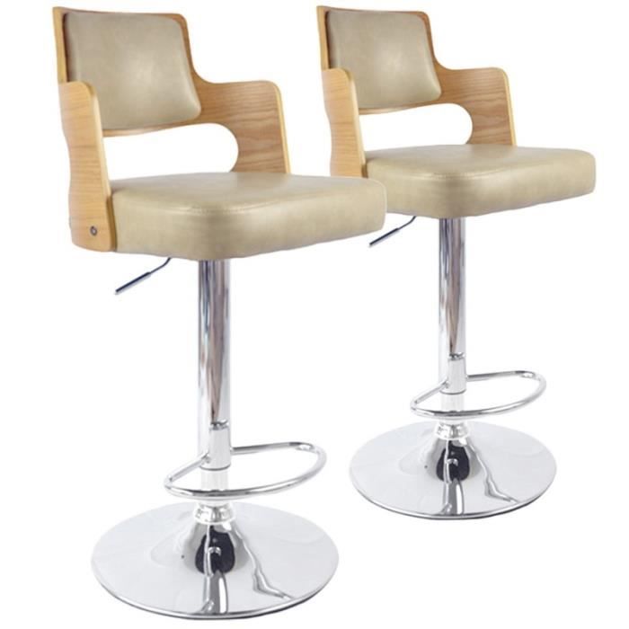 lot de 2 chaises de bar contemporaines en bois et simili cuir - paris prix