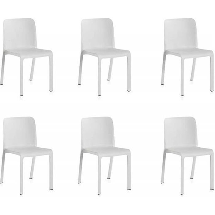 Lot de 6 chaises de jardin empilables en résine PEGANE - Blanc - Conception ergonomique - 100% recyclable