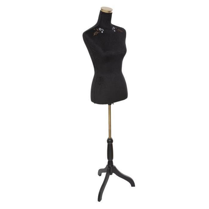 Buste de couture, mannequin en bois et tissu coloris noir - longueur 36 x Profondeur 35 x Hauteur 160 cm