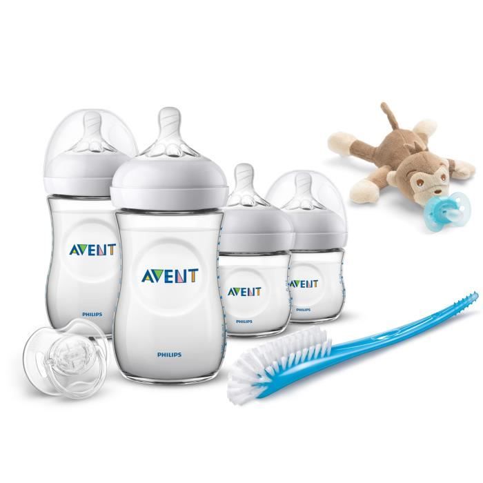 Philips Avent Kit biberons Natural Response: 2 biberons anti-coliques 260 ml avec tétines T3 (1 mois ), 2 sucettes ultra air (modèle SCD657/12