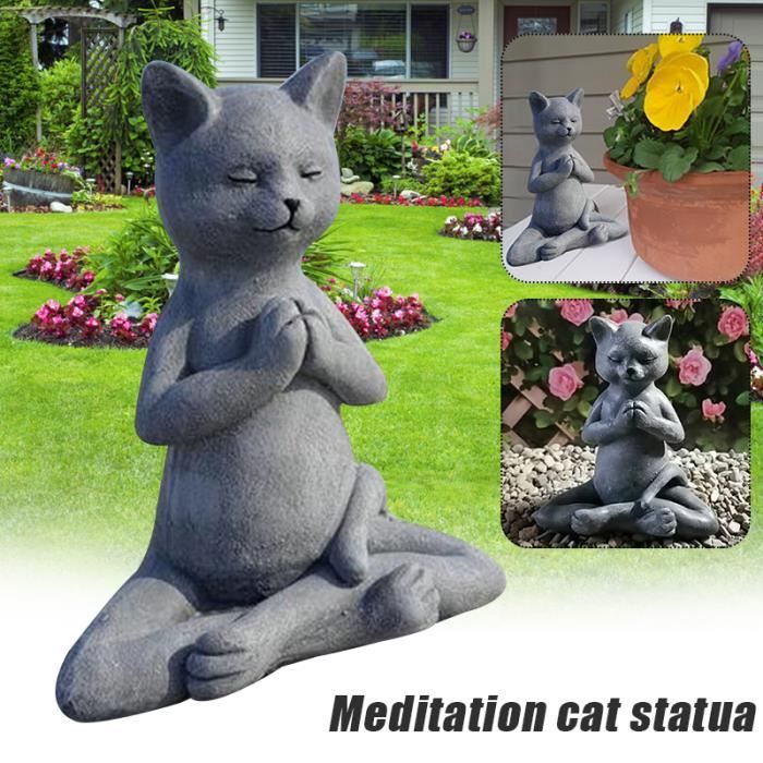 Statue de chat de méditation, statue de chat de Bouddha pose décoration de jardin de yoga