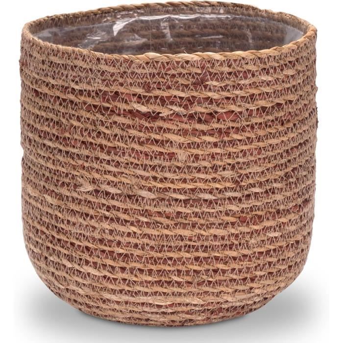 Cache-Pot En Osier Tressé Main - Panier Décoratif Polyvalent Pour Plantes D'Intérieur - 26x26x18 Cm - 2