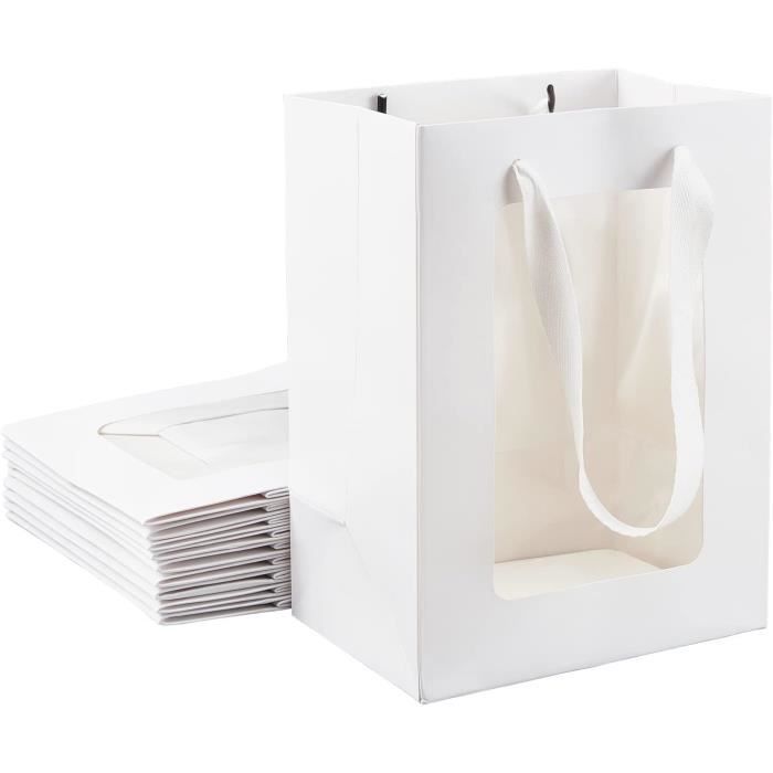 Lot De 250 Sacs Shopping En Papier Kraft Blanc Avec Poignées - Pour Commerce Ou Cadeaux