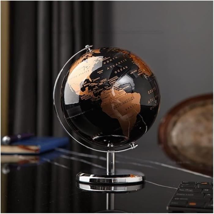 Globe Terrestre Décoratif Happy Working - Design Créatif Noir Original 21,5 X 29 Cm, Élégance Moderne Pour Bureau & Maison