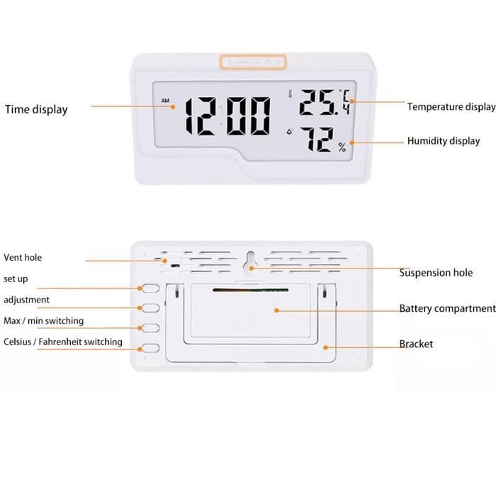 Thermomètre Hygromètre Numérique LCD Adhésif - Précision Température Et Humidité - Pour Maison, Bureau, Serre
