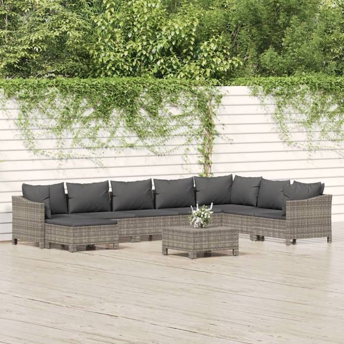 vidaXL Salon de Jardin avec Coussins 9 pcs Ensemble de Meubles de Terrasse Mobilier dExtérieur Canapé de Patio Moderne