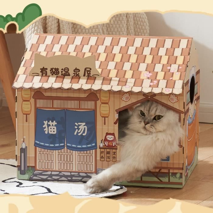 Meilleurs prix pour Vvikizy Maison pour chat en carton avec herbe à chat - Résistant - Portable
