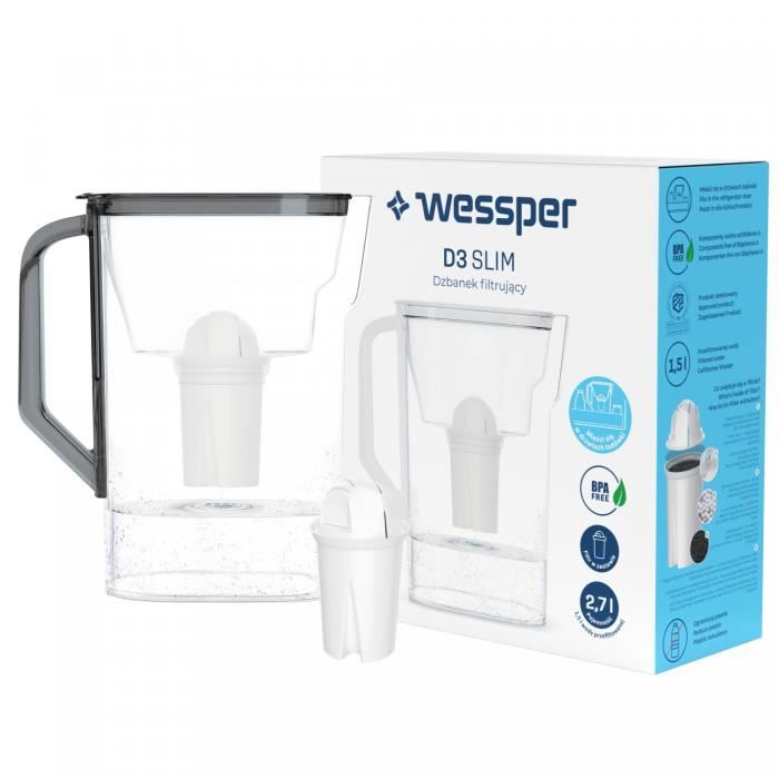 Caraffa Filtrante Wessper 2,7L Nero - Compatibile Con Filtri Brita, Per Frigorifero - Foto 13