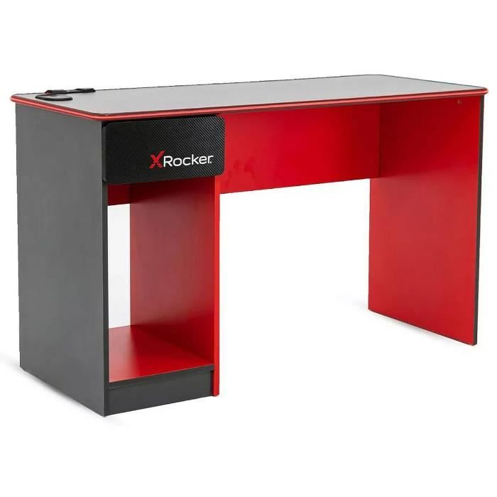 Bureau gamer - X ROCKER - Carbon Tek Noir - Tiroir - Chargement sans fil - Éclairage LED
