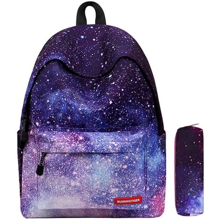 yolistar sac à dos d'école cartable scolaire fille + une trousse à crayons classique grande taille 20-35l deux pièce violet