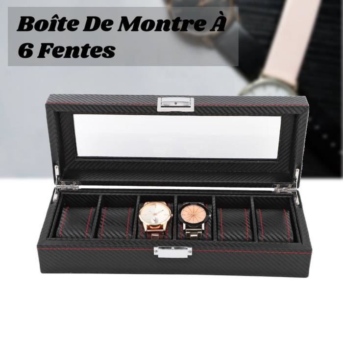 IBUYKE Boîte à Montres 6 Fentes Cuir Synthétique Avec Tiroir Verre - Présentoir Bijoux Homme Noir JWB002B