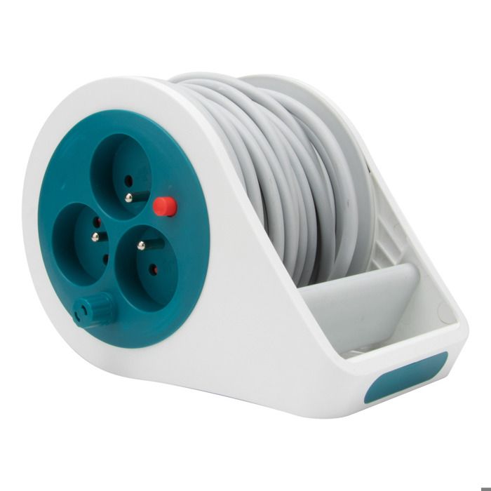 Mini Enrouleur Multiprise 3 Prises 2P+T 7m Taupe - Zenitech Compact Et Sécurisé