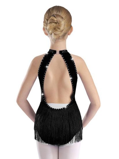 Justaucorps Danse Latine Enfant Fille - Sans Manches, Dos Nu - Strass Et Pompons - Taille 5-16 Ans - Pour Spectacle, Compétition - 7