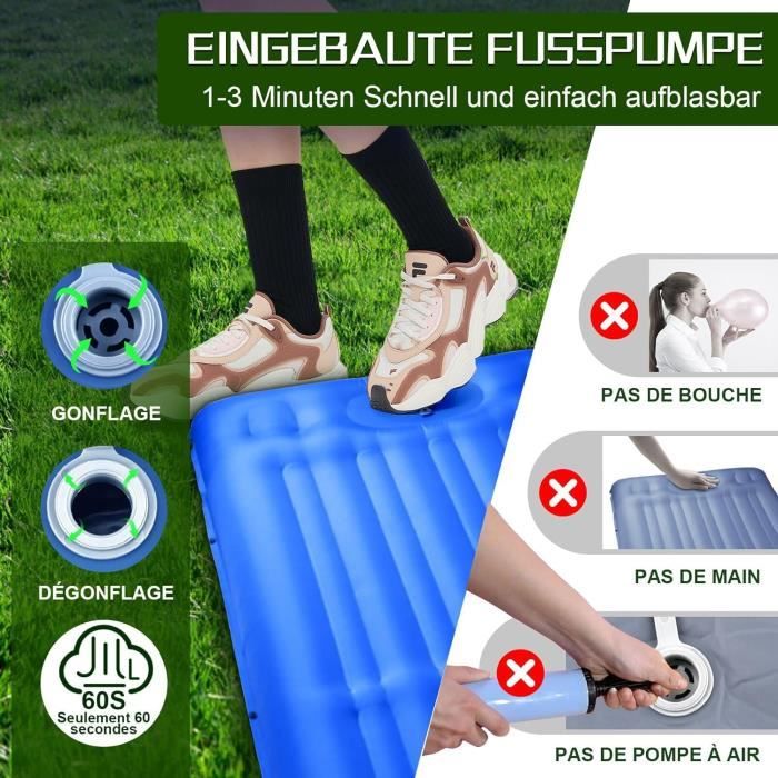 Bouee Piscine Matelas Camping Auto-gonflant Satisure - Pompe à Pied Intégrée - 196x125cm Pour 2 Personnes - Ultra Léger Tapis Couchage Outdoor Bouee Piscine Matelas Camping Auto-gonflant Satisure - Pompe à Pied Intégrée - 196x125cm Pour 2 Personnes - Ultra Léger Tapis Couchage Outdoor