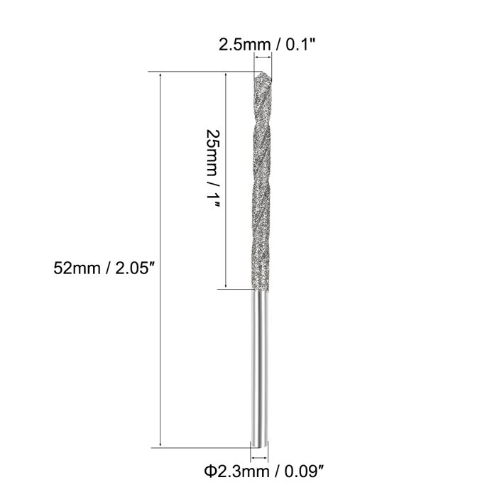 sourcing map Foret Hélicoïdal Mèche Diamant 2.5mm en