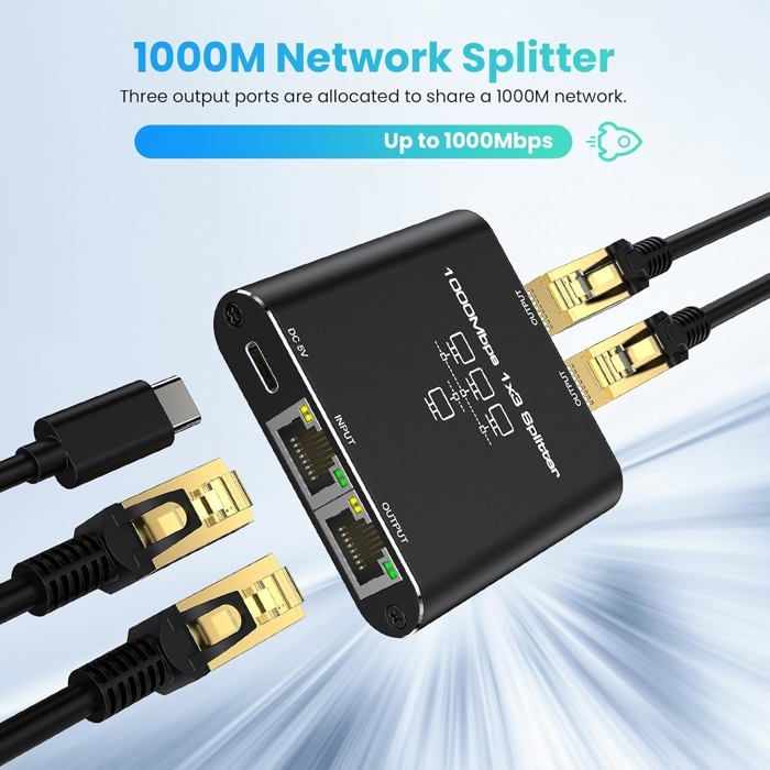 Aplimln Switch Ethernet 1 à 3 RJ45 1000 Mbps Multiprise Répartiteur Gigabit pour Ordinateur