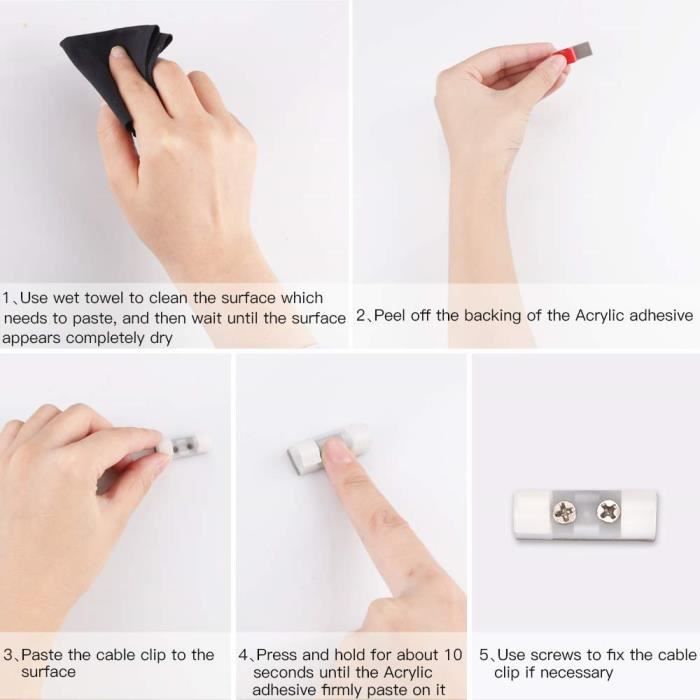 ALBOYI Lot De 50 Clips De Câbles Autocollants Noirs Pour La Maison, Le Bureau, La Voiture, Le Mur Et Sous Le Bureau, Gestion Des Câbles Et Fixation Des Câbles